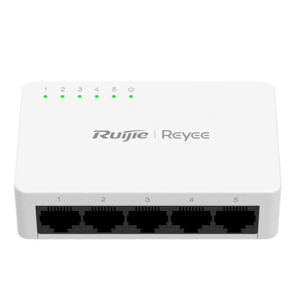 Reyee RG-ES05G-L Reyee Skitch Speak - Habitação de plástico - 5 portas RJ45 - Velocidade 10/100/1000 Mbps - Plug and Play - Tecn