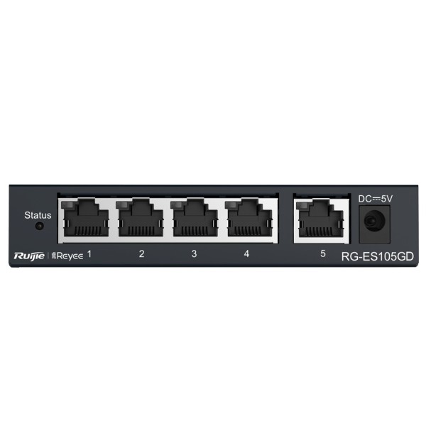 Reyee RG-ES105GD Reyee Switch Desktop - Metal Habitação - 5 portas RJ45 - Velocidade 10/100/1000 Mbps - Plug and Play - Tecnolog