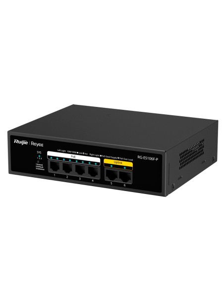 Comprar REYEE RG-ES106F-P Reyee Switch PoE Sobremesa - Carcasa Metal - 6 puertos RJ45 10/100 Mbps - 4 Puertos PoE+ 802.3af/at + 