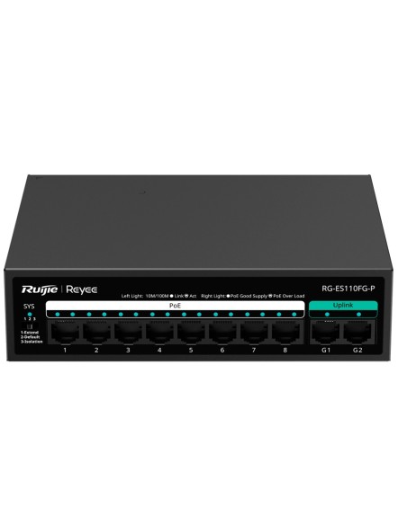 Acheter REYEE RG-ES110FG-P Switch Reyee PoE de bureau - Boîtier en métal - 8 ports RJ45 10/100 Mbps - 8 ports PoE+ 802.3af/at +