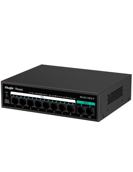 Acheter REYEE RG-ES110FG-P Switch Reyee PoE de bureau - Boîtier en métal - 8 ports RJ45 10/100 Mbps - 8 ports PoE+ 802.3af/at +