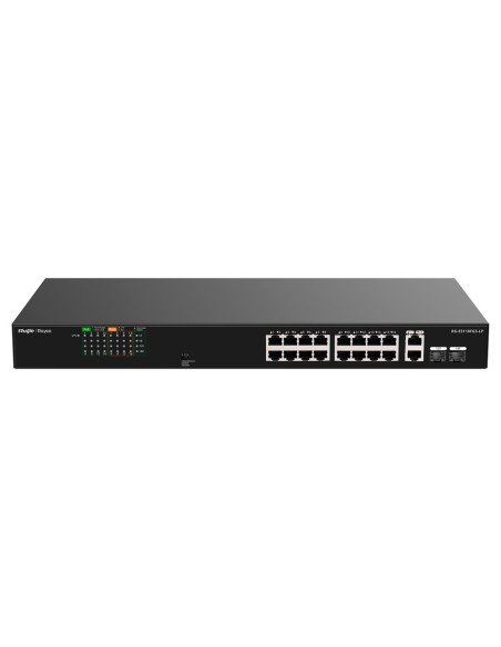 Reyee RG-ES118FGS-LP Reyee Switch Poe Speak - Habitação de Metal - Encorajamento - 16 portas RJ45 10/100 Mbps + 2 Uplink Gigabit
