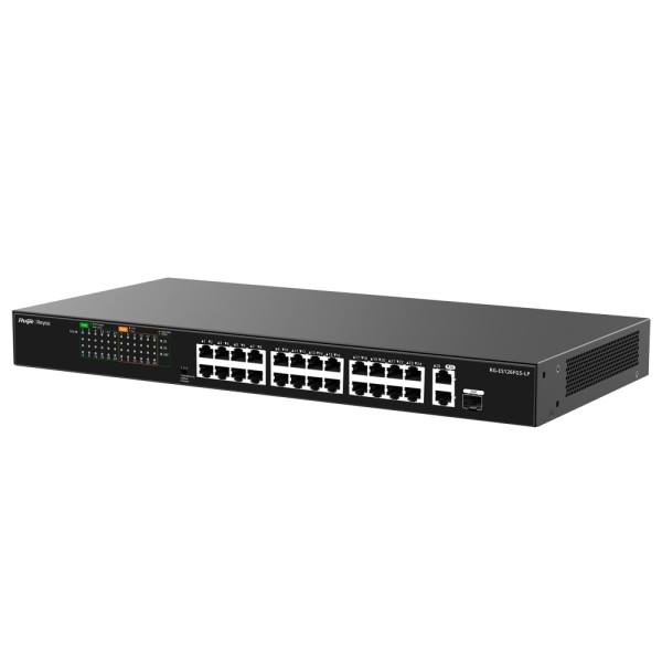 Reyee RG-ES126FGS-LP Reyee Switch Poe Encasble - 24 portas RJ45 + 1 UPLINK RJ45 + 1 SFP COMBO - 24 portas 10 / 100Mbps + 2 troca