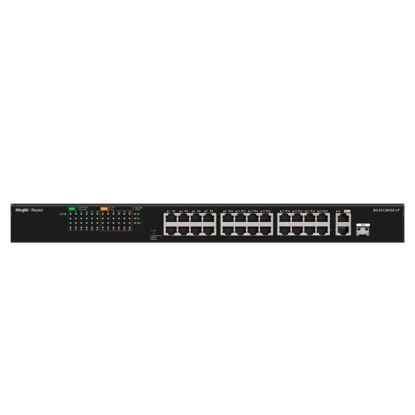 Reyee RG-ES126FGS-LP Reyee Switch Poe Encasble - 24 portas RJ45 + 1 UPLINK RJ45 + 1 SFP COMBO - 24 portas 10 / 100Mbps + 2 troca