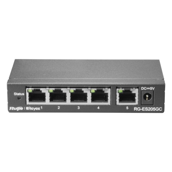 Reyee RG-ES205GC Reyee Switch Cloud - 5 portas RJ45 Gigabit - Velocidade do Porto 10/100/1000 Mbps - Plug & Amp Play - VLAN / PO