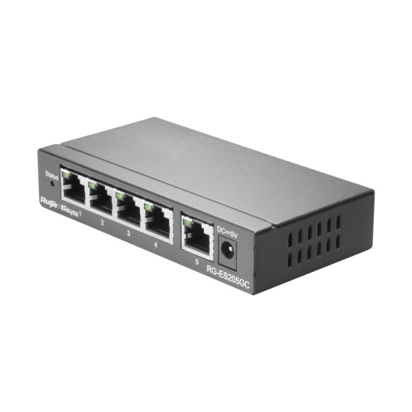 Reyee RG-ES205GC Reyee Switch Cloud - 5 portas RJ45 Gigabit - Velocidade do Porto 10/100/1000 Mbps - Plug & Amp Play - VLAN / PO