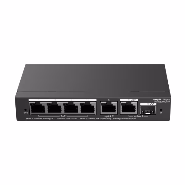 Comprar REYEE RG-ES206GS-P Ruijie Reyee Cloud Managed L2 PoE Switch - 4 Puertos Gigabit PoE/PoE+ + 1 Enlace Combo GE - Ranura SF