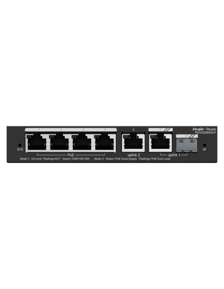 Reyee RG-ES206GS-P Switch Reyee Poe Cloud - 4 portas PoE + 2 portas RJ45 + 1 Combo SFP - Velocidade do Porto 10/100/1000 Mbps