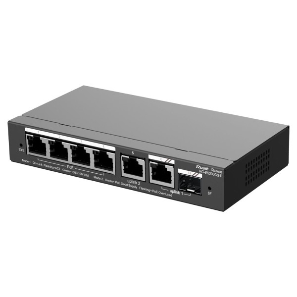Comprar REYEE RG-ES206GS-P Reyee Switch PoE Cloud - 4 Puertos PoE + 2 Puertos  Rj45 + 1 SFP Combo - Velocidad de puertos 10/100/