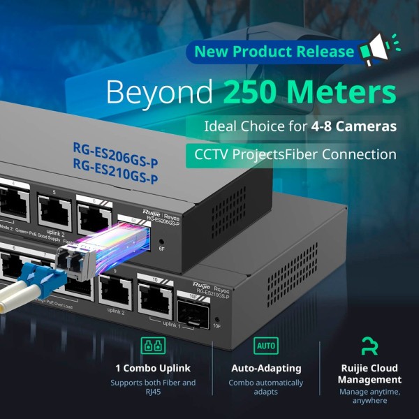 Comprar REYEE RG-ES206GS-P Reyee Switch PoE Cloud - 4 Puertos PoE + 2 Puertos  Rj45 + 1 SFP Combo - Velocidad de puertos 10/100/