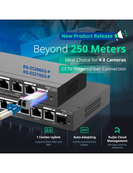 Comprar REYEE RG-ES206GS-P Reyee Switch PoE Cloud - 4 Puertos PoE + 2 Puertos  Rj45 + 1 SFP Combo - Velocidad de puertos 10/100/