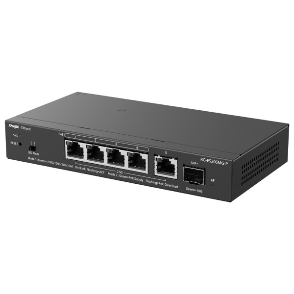 Reyee RG-ES206MG-P REYEE Switch PoE Cloud Capa 2 - 5 posts PoE Multigigabit e 10Gbps SFP + - PoE 802.3AF / a 30W / máximo 