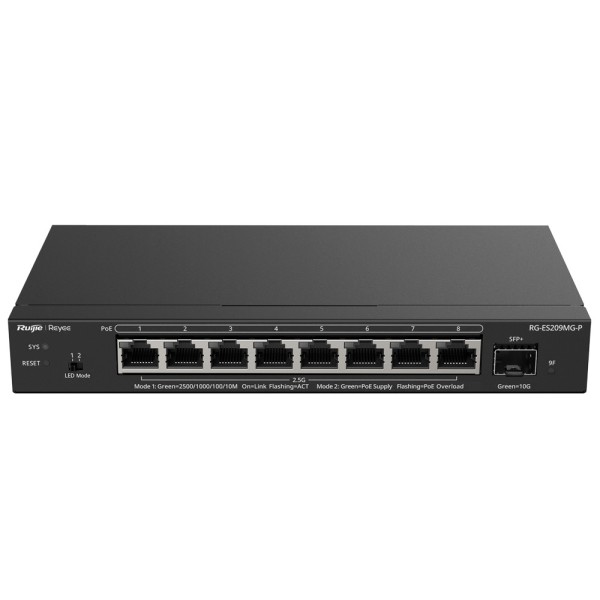 Comprar REYEE RG-ES209MG-P Reyee Switch PoE Cloud Capa 2 - 8 x puertos PoE MultiGigabit y 1 x 10Gbps SFP+ -  PoE 802.3af/at hast