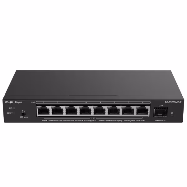 Comprar REYEE RG-ES209MG-P Ruijie Reyee Cloud Managed L2 Switch - 8 Puertos Multi-Gigabit 2.5G PoE/PoE+ - 1 Ranura SFP+ de 10 Gb