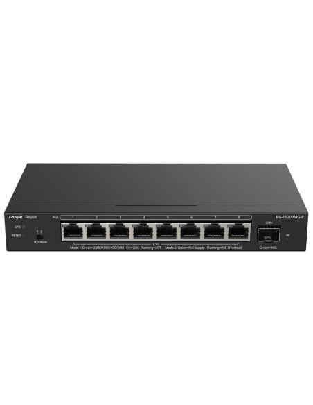 Reyee RG-ES209MG-P REYEE Switch PoE Cloud Capa 2 - 8 x PoE Poe Multigigabit e 1 x 10Gbps SFP + - PoE 802.3AF / a até 30W / m