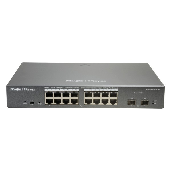 Comprar REYEE RG-ES218GC-P Reyee Switch PoE Cloud Gestionable - 16 puertos PoE 802.3af/at + 2 SFP - 16 RJ45 10/100/1000Mbps + 2 
