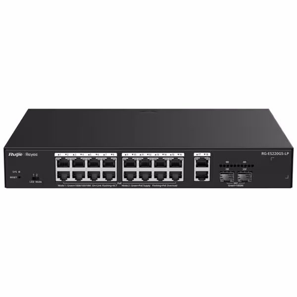 Comprar REYEE RG-ES220GS-LP Ruijie Reyee Cloud Managed L2 Switch - 20 Puertos Totales (16 PoE+ / 2 Uplink / 2 SFP) - Enlaces de 
