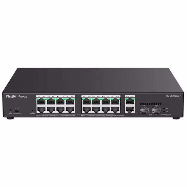 Comprar REYEE RG-ES220GS-P Ruijie Reyee Cloud Managed L2 Switch - 20 Puertos Totales (16 PoE+ / 2 Uplink / 2 SFP) - Enlaces de f