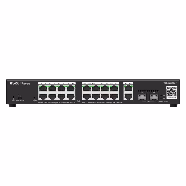 Comprar REYEE RG-ES220GS-P Ruijie Reyee Cloud Managed L2 Switch - 20 Puertos Totales (16 PoE+ / 2 Uplink / 2 SFP) - Enlaces de f