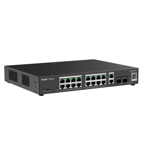 Reyee RG-ES220GS-P REYEE Switch PoE Cloud ManagerLable - 16 PoE 802.3AF / AT + 2 SFP + 2 UPLINK RJ45 - 18 RJ45 10/100 / 1000Mbps