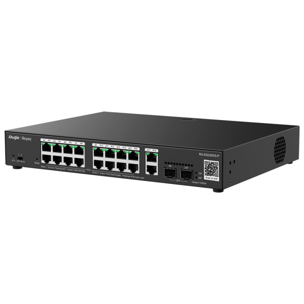 Kaufen REYEE RG-ES220GS-P Ruijie Reyee Cloud-verwalteter L2-Switch – 20 Ports insgesamt (16 PoE+ / 2 Uplink / 2 SFP) – Glasfaser