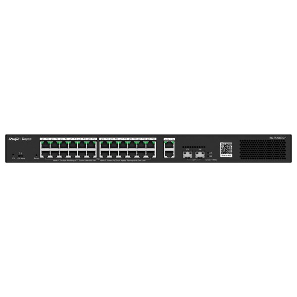 Reyee RG-ES228GS-P REYEE Switch PoE Cloud Managerable - 24 PoE 802.3AF / AT + 2 SFP + 2 UPLINE RJ45 - 26 RJ45 10/100 / 1000Mbps 