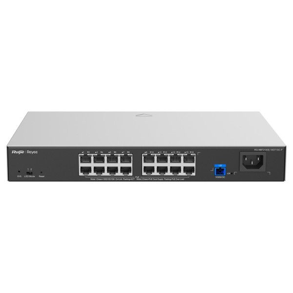 Reyee RG-NBF2100S-16GT1Sc-P Reyee e-Lightten Switch Poe Cloud Layer 2 - 16 portas RJ45 Gigabit 802.3AF / At - 1 Porta óptica SC 