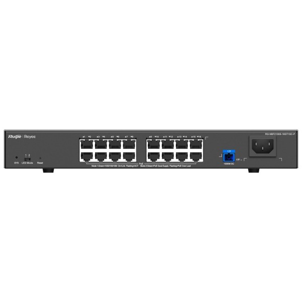 Reyee RG-NBF2100S-16GT1Sc-P Reyee e-Lightten Switch Poe Cloud Layer 2 - 16 portas RJ45 Gigabit 802.3AF / At - 1 Porta óptica SC 
