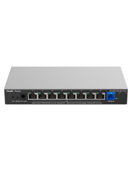 Reyee RG-NBF2100S-8GT1SC-P Reyee E-Lighten Interruptor PoE Cloud Layer 2 - 8 portas RJ45 Gigabit 802.3AF / AT - 1 Porta óptica S