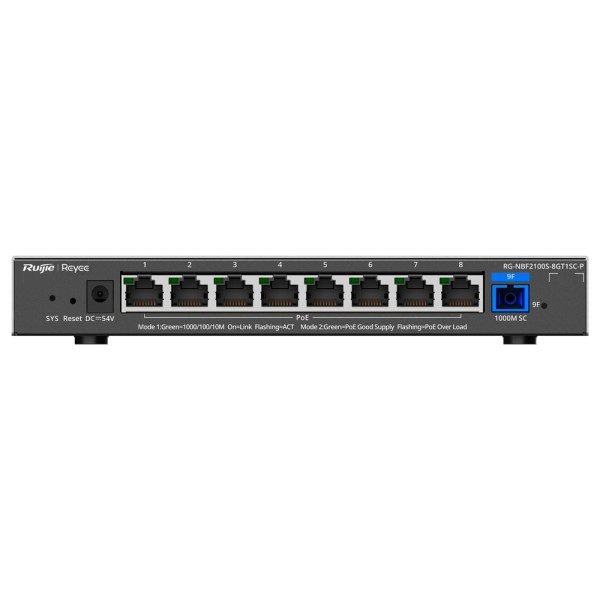 Reyee RG-NBF2100S-8GT1SC-P Reyee E-Lighten Interruptor PoE Cloud Layer 2 - 8 portas RJ45 Gigabit 802.3AF / AT - 1 Porta óptica S
