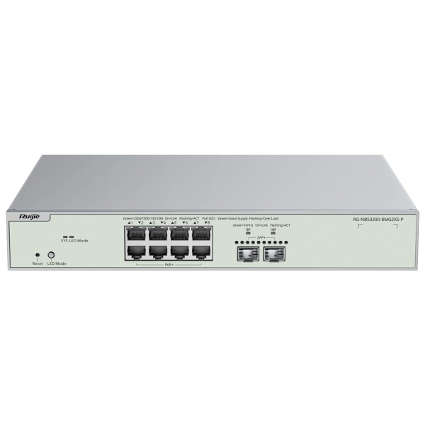 Comprar REYEE RG-NBS3300-8MG2XS-P Ruijie Reyee Cloud Managed L2+ Switch - 8 Puertos Multi-Gigabit 2.5G con PoE/PoE+ total - 2 Ra