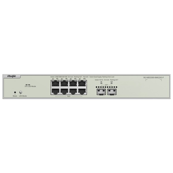 Reyee RG-NBS3300-8MG2XS-P REYEE Switch PoE Cloud Layer 2 - 8 PoE Poe Multigigabit + 2 10Gbps SFP + - PoE 802.3AF / no máximo 240