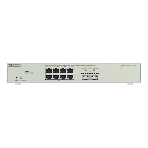 Reyee RG-NBS5300-8MG2XS-UP Reyee Switch Manager L3 - 8 portas Hi-PoE RJ45 + 2 portas SFP + - 8 portas multi-gigabit 