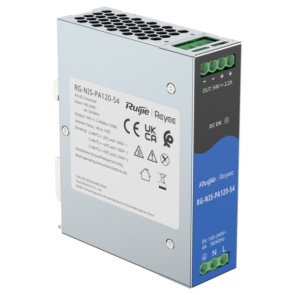 Acheter REYEE RG-NIS-PA120-54 Alimentation industrielle de Reyee - Puissance de sortie efficace jusqu’à 120 W - Entrée