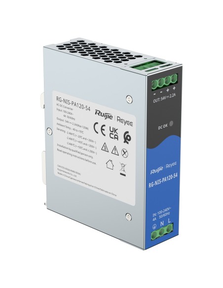 Comprar REYEE RG-NIS-PA120-54 Fuente de alimentación Industrial Reyee - Salida DC 54 V 2,2A / 120 W - 2 salidas DC - Voltaje ent