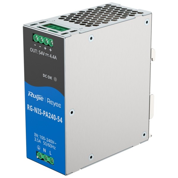 Reyee RG-NIS-PA240-54 Fonte de Alimentação Industrial Reyee - DC Saída 54V 4.4A / 240 W - 2 Saídas DC - Entrada de Tensão 100