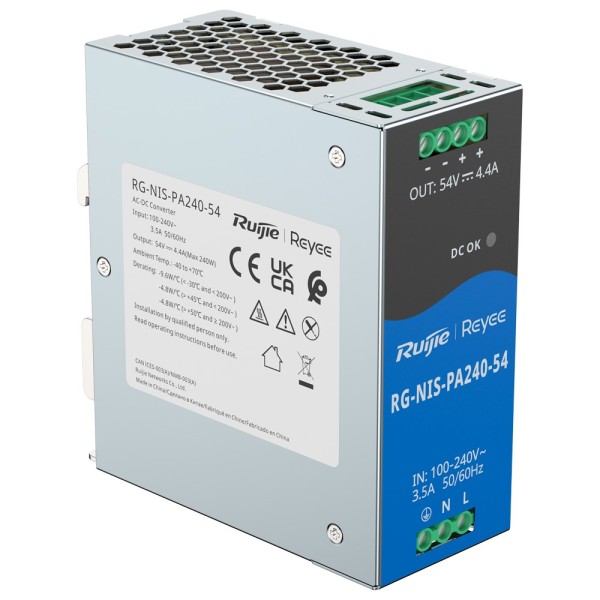 Comprar REYEE RG-NIS-PA240-54 Fuente de alimentación Industrial Reyee - Salida DC 54 V 4,4A / 240 W - 2 salidas DC - Voltaje ent