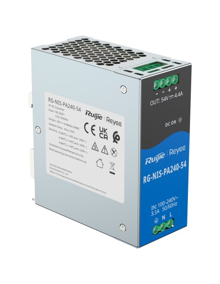 Comprar REYEE RG-NIS-PA240-54 Fuente de alimentación Industrial Reyee - Salida DC 54 V 4,4A / 240 W - 2 salidas DC - Voltaje ent