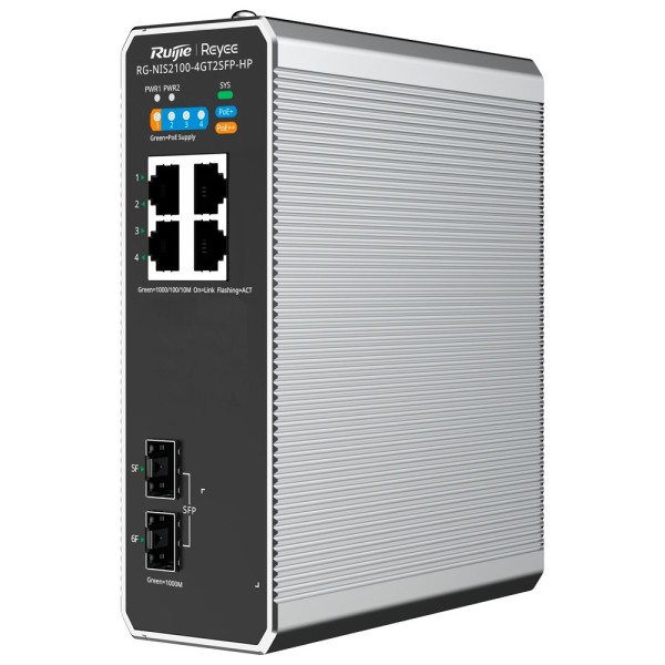 Comprar REYEE RG-NIS2100-4GT2SFP-HP Reyee Switch Industrial PoE Cloud Capa 2 - 4 puertos RJ45 Gigabit + 2 puertos SFP Gigabit - 