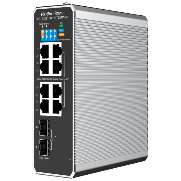 Kaufen REYEE RG-NIS2100-8GT2SFP-HP Ruijie Cloud Managed Industrial L2 Switch – 10 Ports insgesamt (8 GE / 2 Uplinks 1G SFP) – D