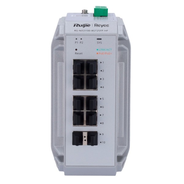 Reyee RG-NIS3100-8GT2SFP-HP Reyee Switch Layer Industrial Poe Cloud 2 - 8 portas PoE + Gigabit + 2 portas SFP Gigabit - 30W 