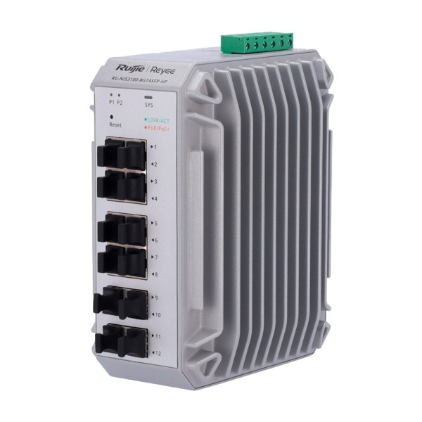 Reyee RG-NIS3100-8GT4SFP-HP Reyee Switch Industrial Poe Cloud Layer 2 - 8 PoE + Gigabit + 4 portas SFP Gigabit - 30w por 