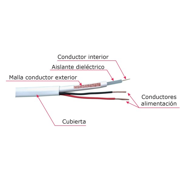 Comprar OEM RG59P-100B Cable Combinado - RG59 + alimentación - Rollo de 100 metros - Cubierta color blanco - Diámetro exterior 9