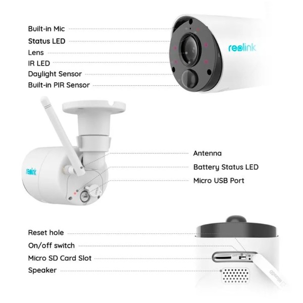Acheter REOLINK RL-ARGUS-B320-B Caméra WiFi Reolink sur batterie - 3MP (2304 x 1296) / Sirène - Détection PIR humains / véhicule