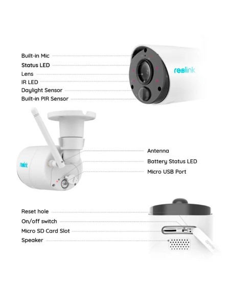 Reolink RL-Argus-B320-W Câmara Reolink WiFi Uma bateria - 3MP (2304 x 1296) - IR 10 M / Siren - Detecção / Veículos PIR humanos