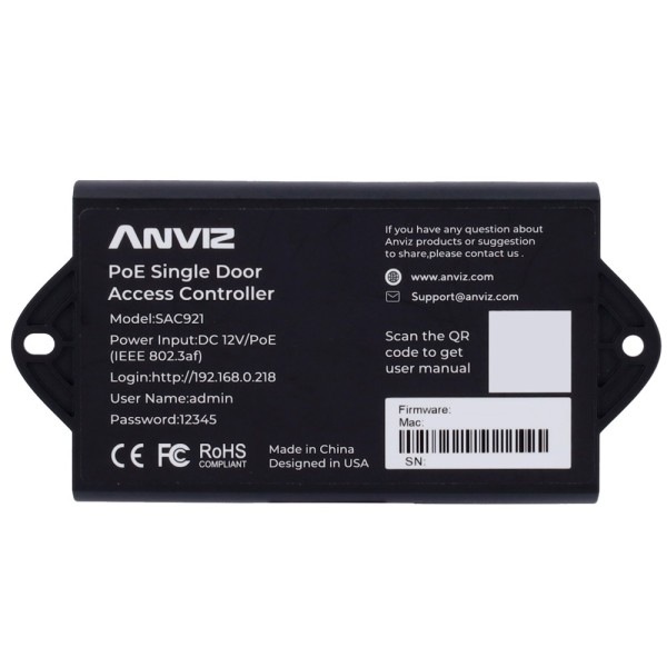 Comprar ANVIZ SAC921 Controladora de acceso - Tarjeta o PIN - 1 puerta | Comunicación TCP/IP y WiFi - 1 lector por Wiegand | 2 l