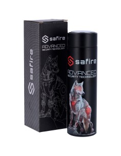 Safire SF-Bottle-Wolf Safire - Garrafa - Preto - Anel de Vedação - Aço Inoxidável 304