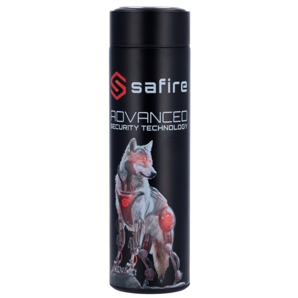 Safire SF-Bottle-Wolf Safire - Garrafa - Preto - Anel de Vedação - Aço Inoxidável 304