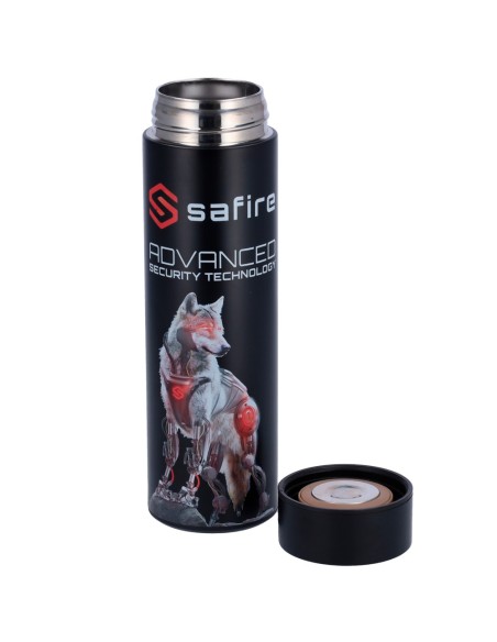 Safire SF-Bottle-Wolf Safire - Garrafa - Preto - Anel de Vedação - Aço Inoxidável 304
