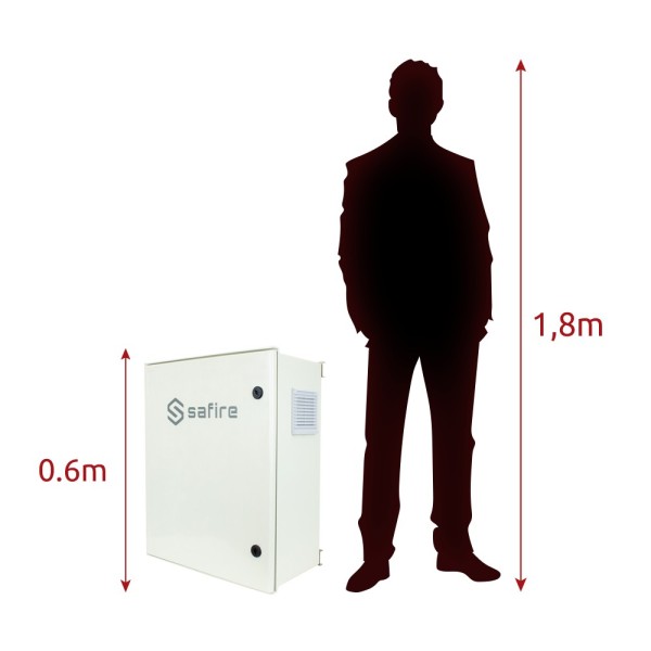 Safire SF-Box0812V-UPS-IP55 Safire - Gabinete de poliéster SMC - Dimensões externas 60x50x23cm - 8 Portragem Port | Bandej